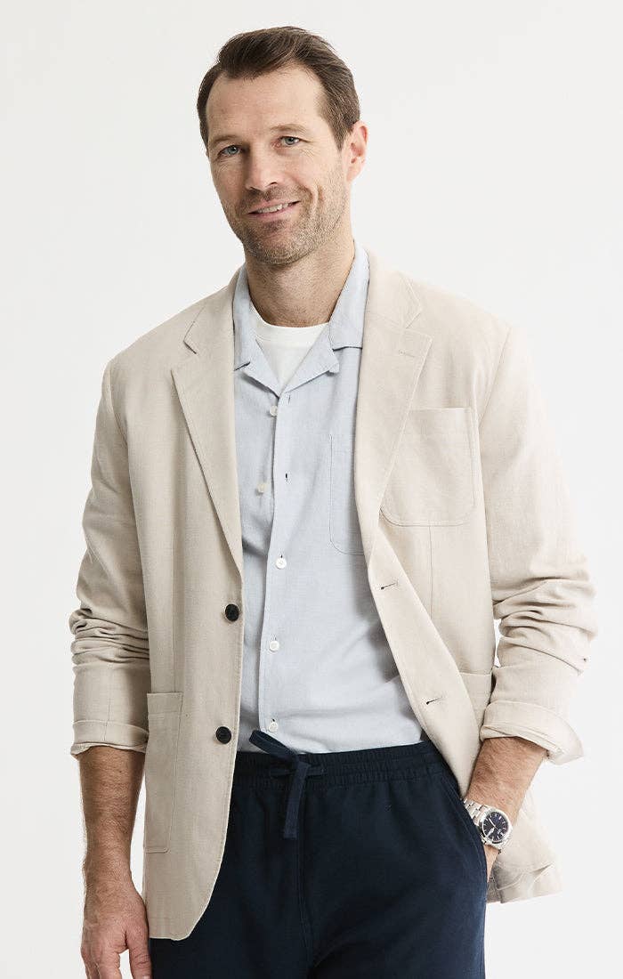 Linen Blend Blazer: INDIGO / XL