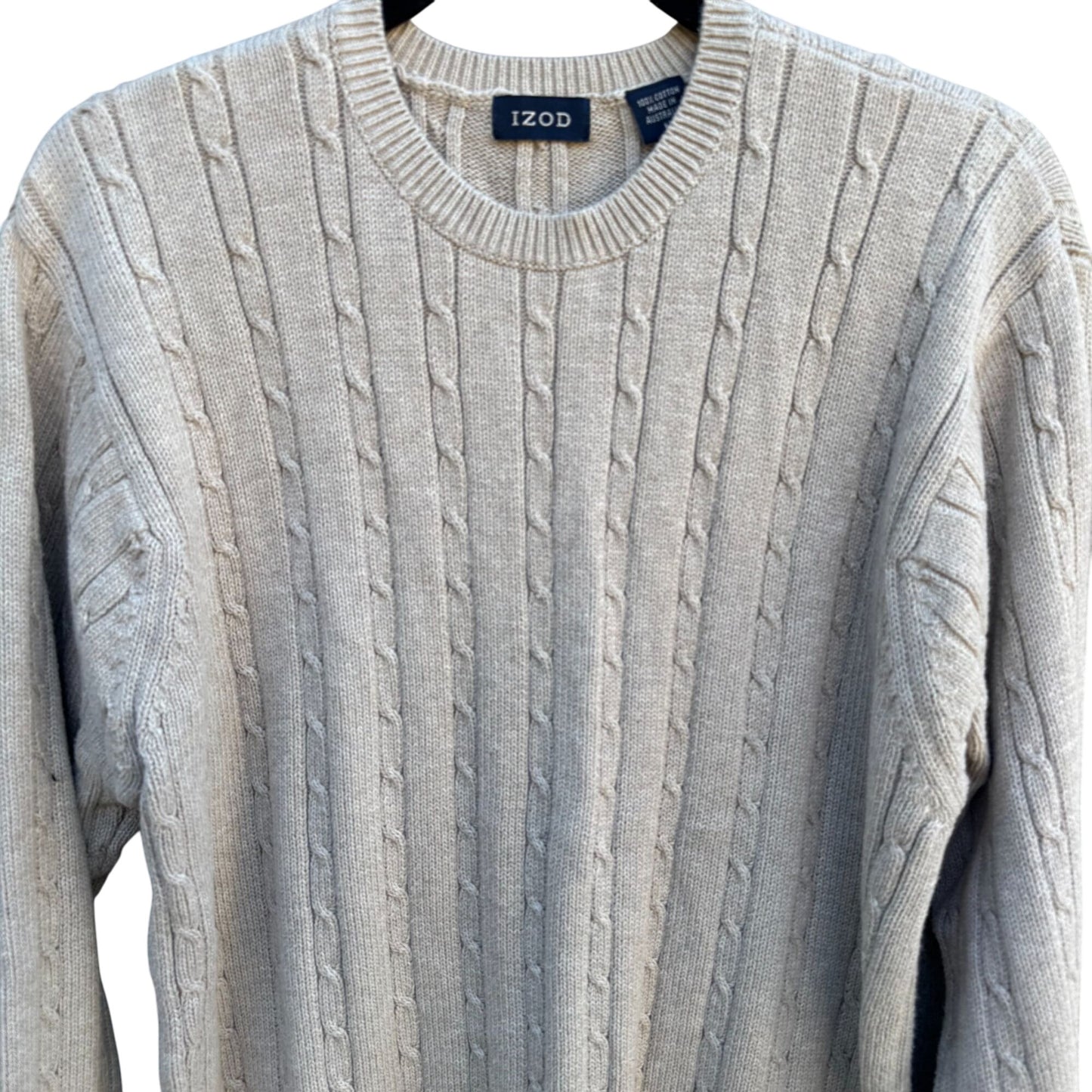 Izod Mens Beige Crew Neck Long Sleeve All Cotton Cable Knit Long Sleeve Sweater M