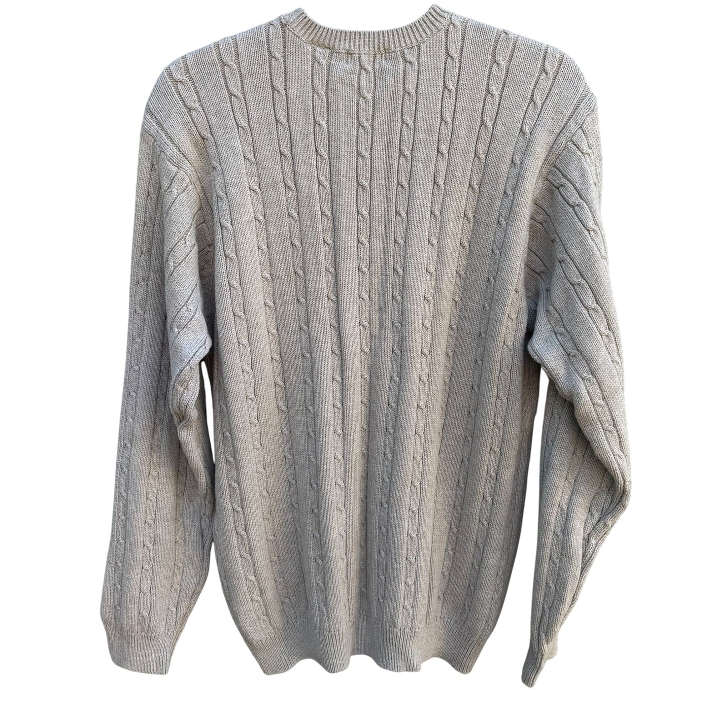 Izod Mens Beige Crew Neck Long Sleeve All Cotton Cable Knit Long Sleeve Sweater M