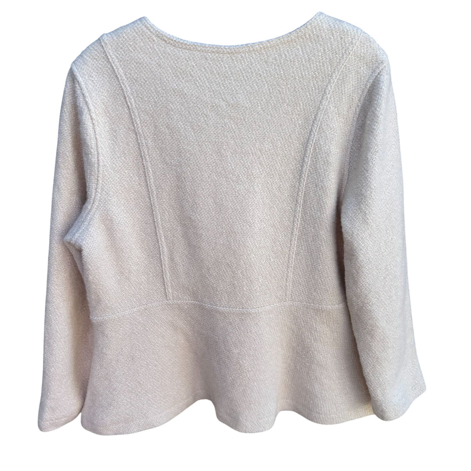 Isaac Mizrahi Womens Winter White Wool Blend Zip-Up Boucle Peplum Moto Jacket L