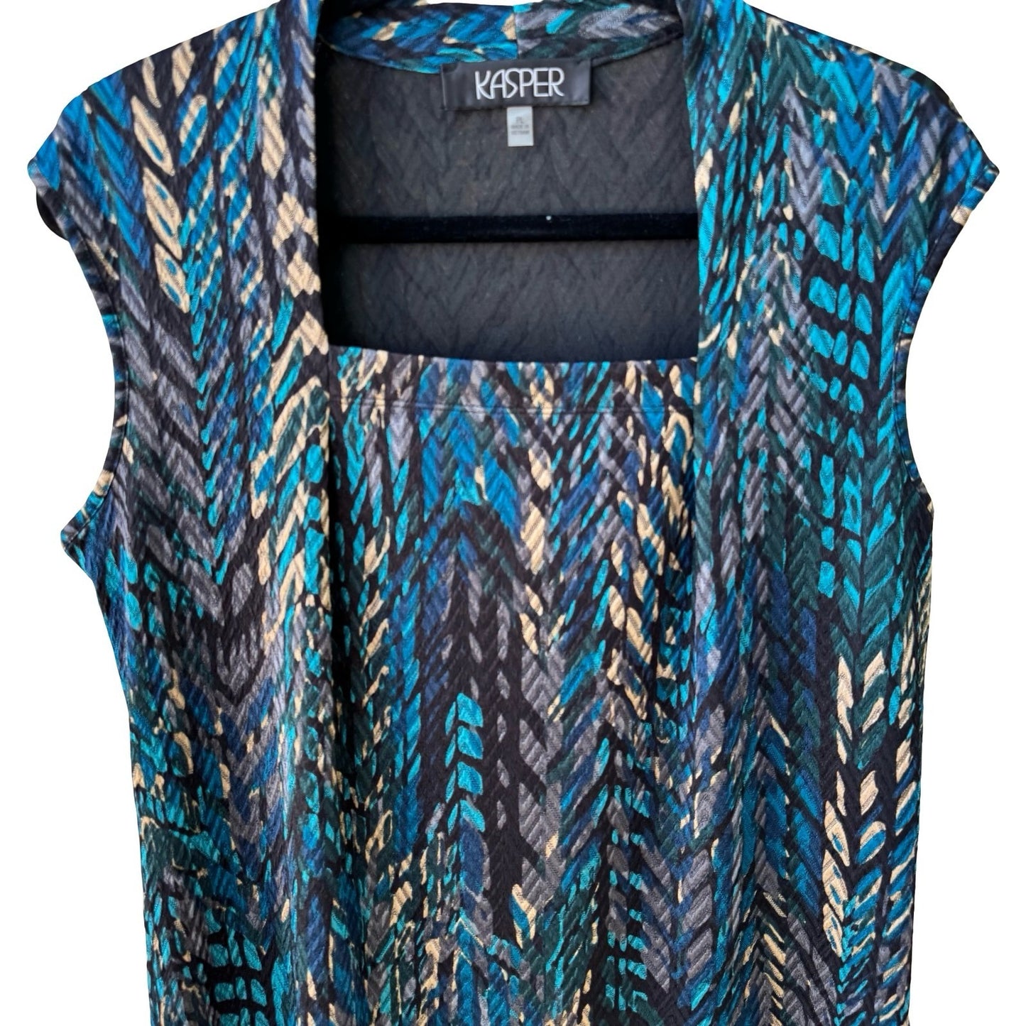 Kasper Careerwear Layering Sleeveless Square Neck Abstract Chevron Blouse Blue L