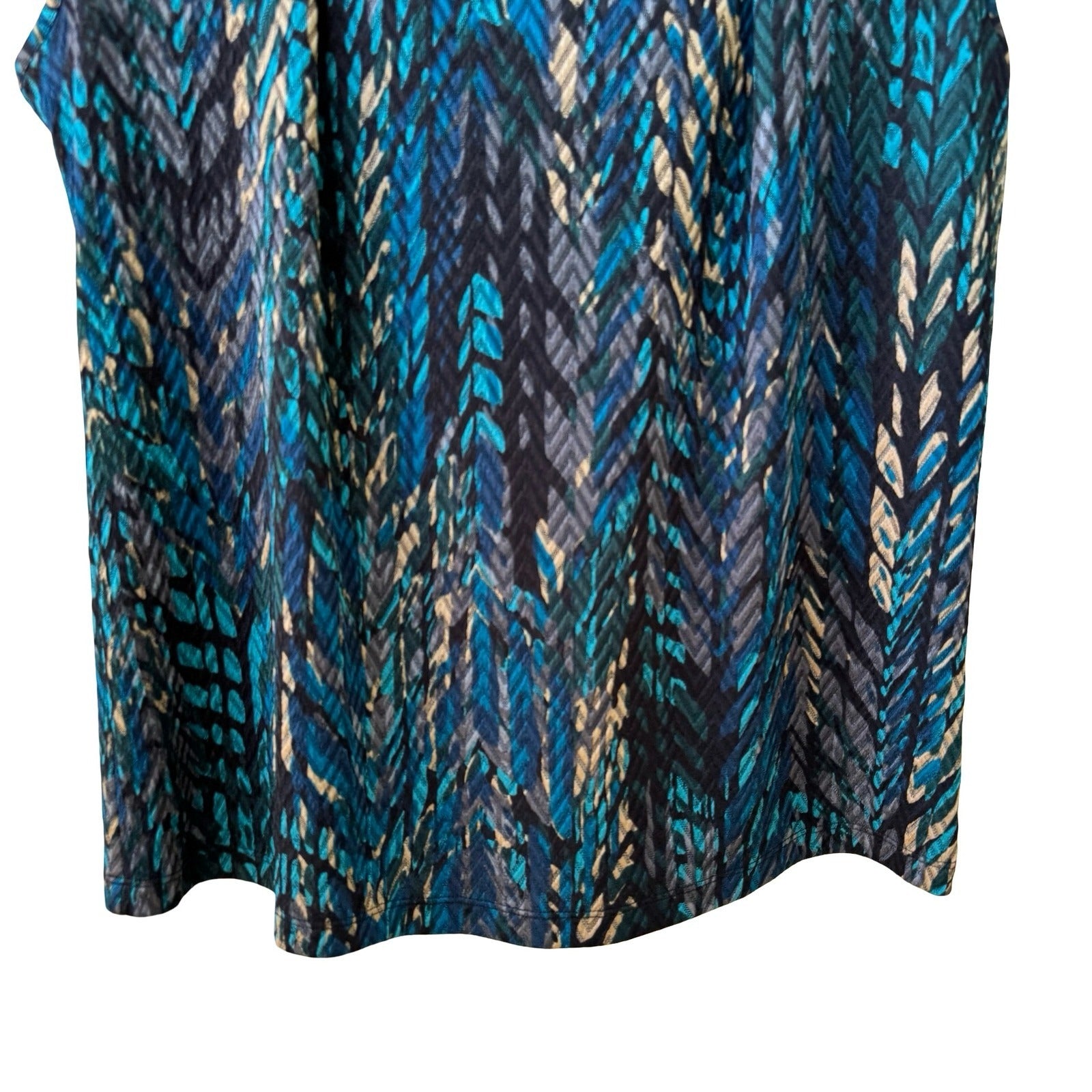 Kasper Careerwear Layering Sleeveless Square Neck Abstract Chevron Blouse Blue L