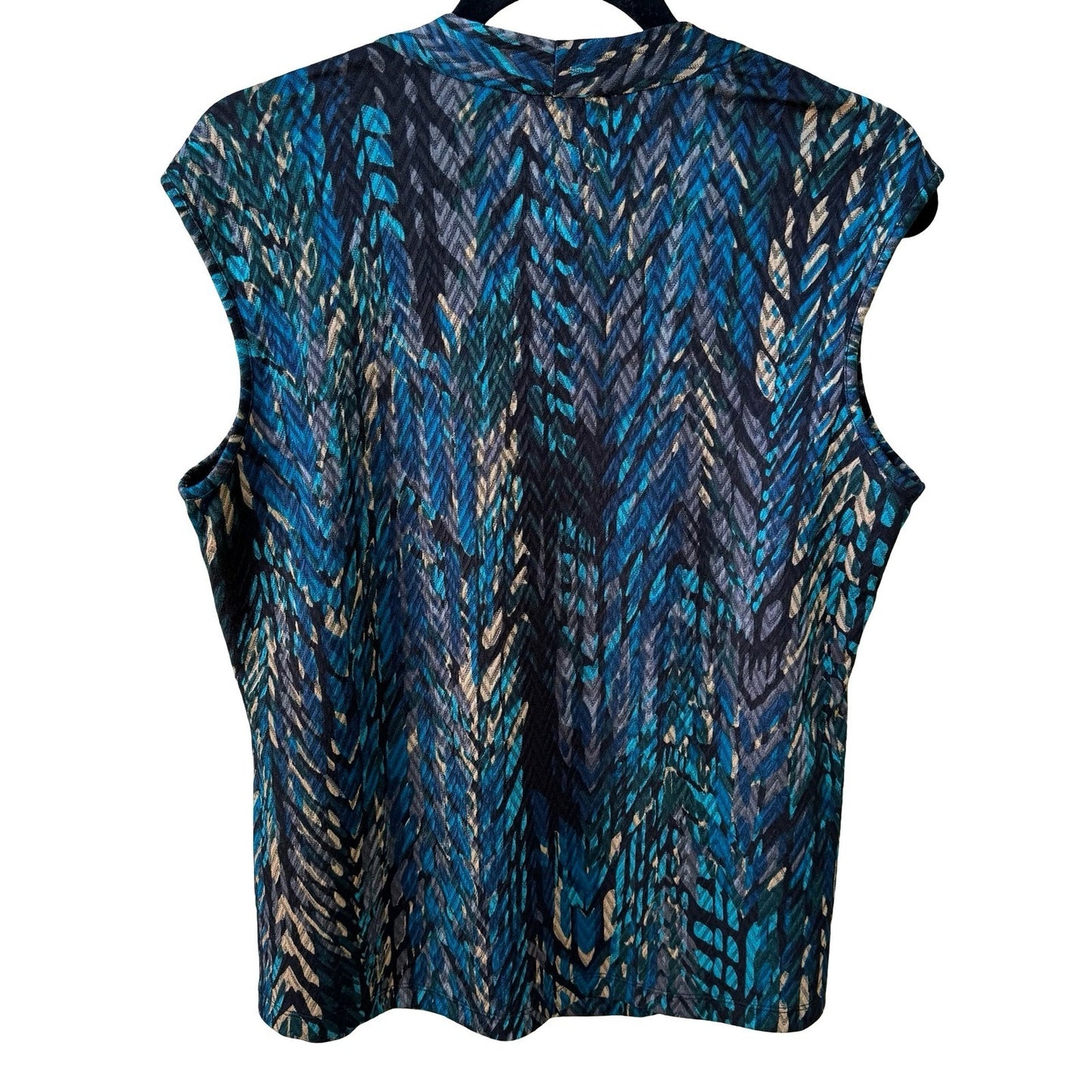 Kasper Careerwear Layering Sleeveless Square Neck Abstract Chevron Blouse Blue L