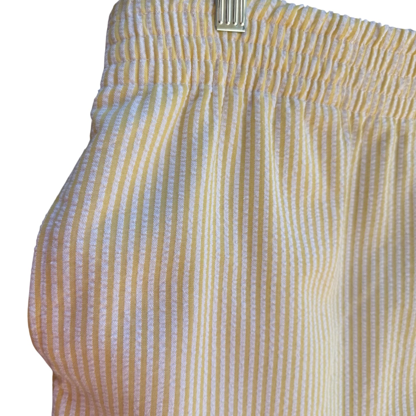 Vintage 80s Womens Yellow White Striped Seersucker Elastic Waist Granny Shorts