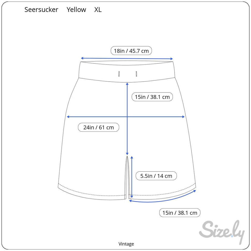 Vintage 80s Womens Yellow White Striped Seersucker Elastic Waist Granny Shorts