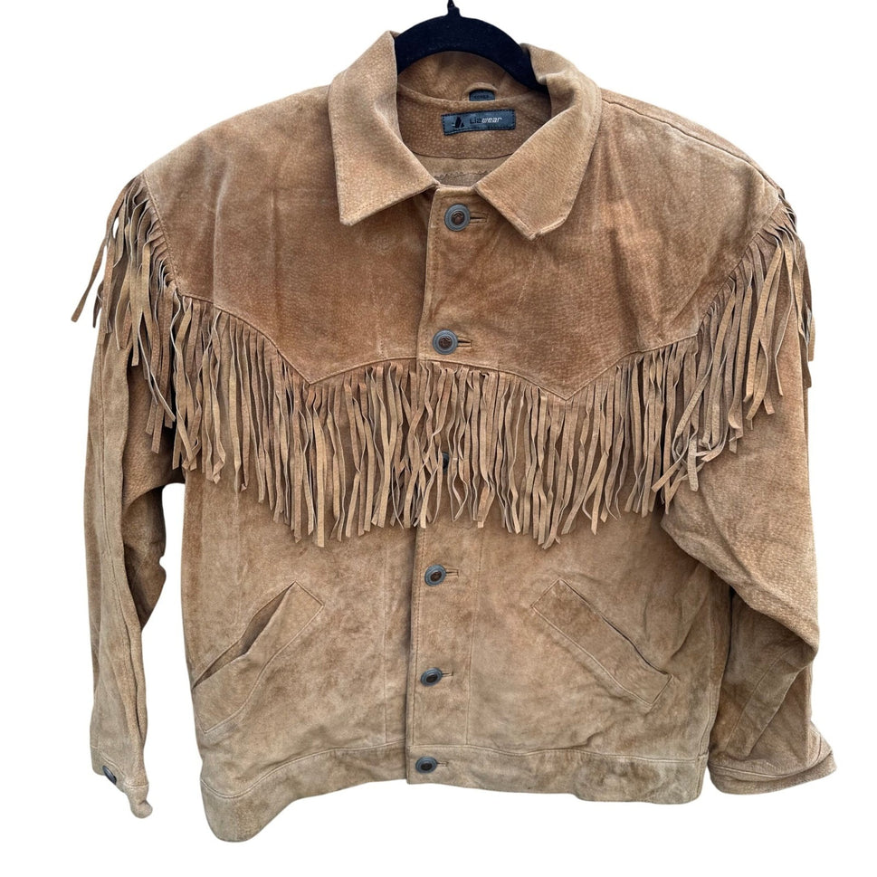 Lizwear Vintage Tan Suede Leather Fringe Western Jacket Womens M Rodeo Festival
