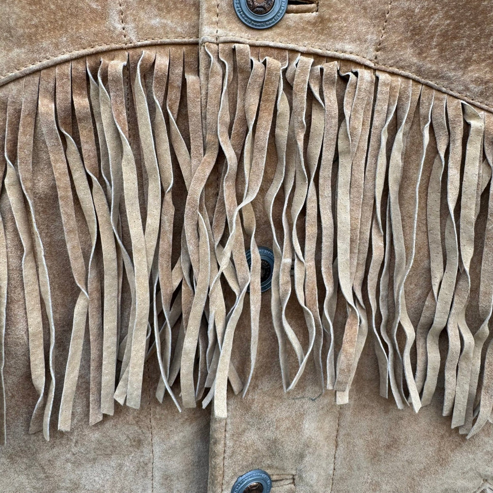 Lizwear Vintage Tan Suede Leather Fringe Western Jacket Womens M Rodeo Festival