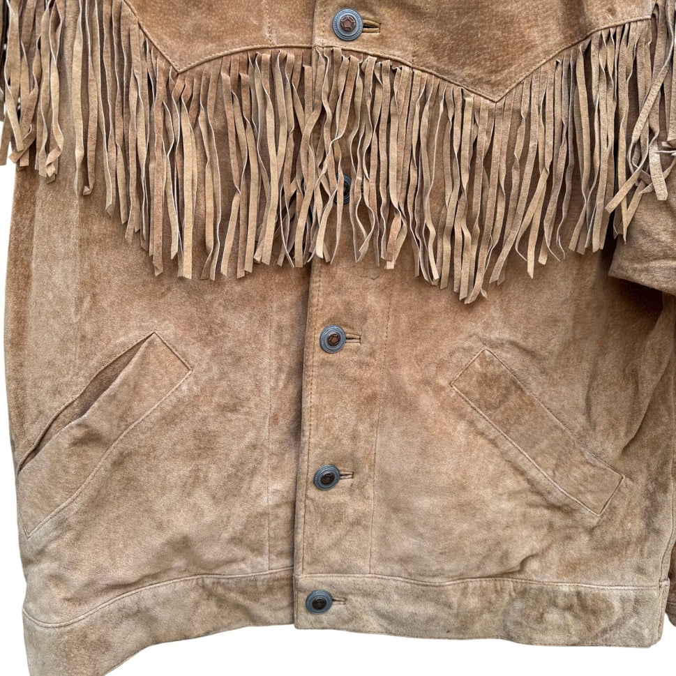 Lizwear Vintage Tan Suede Leather Fringe Western Jacket Womens M Rodeo Festival