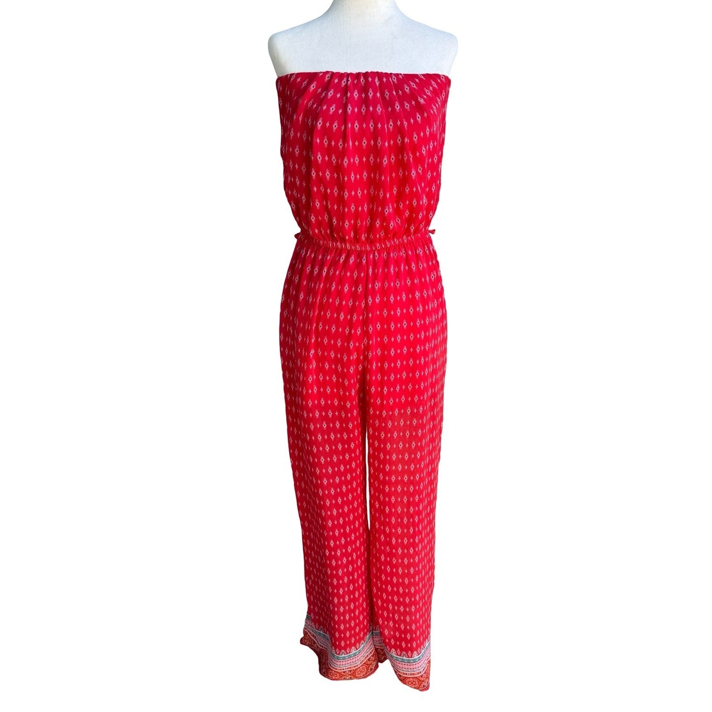 Iris Strapless Boho Festival Beach Resortwear Wide Leg Jumpsuit Red XL Summer