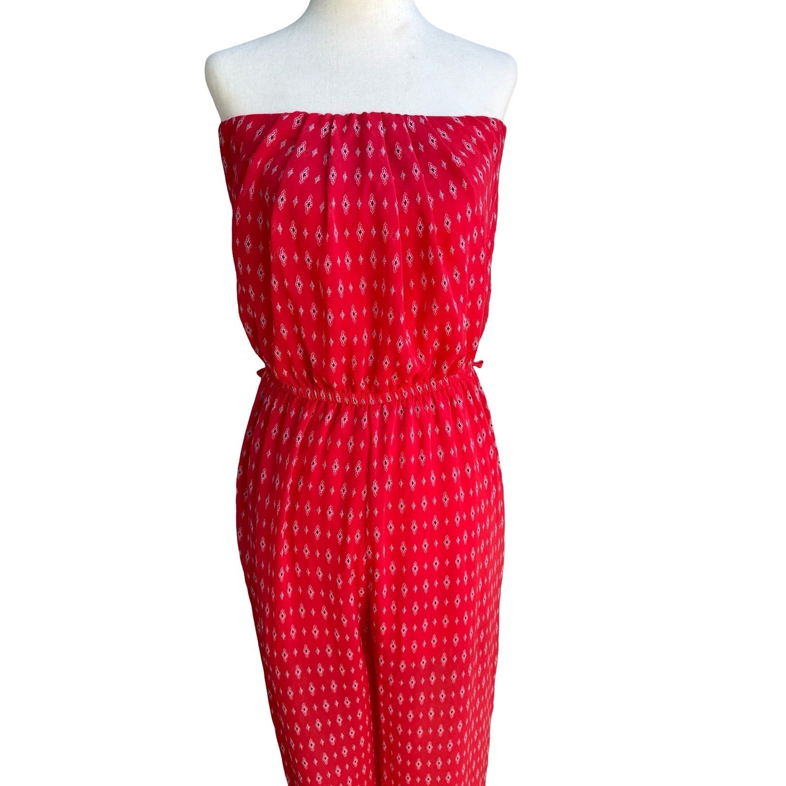 Iris Strapless Boho Festival Beach Resortwear Wide Leg Jumpsuit Red XL Summer