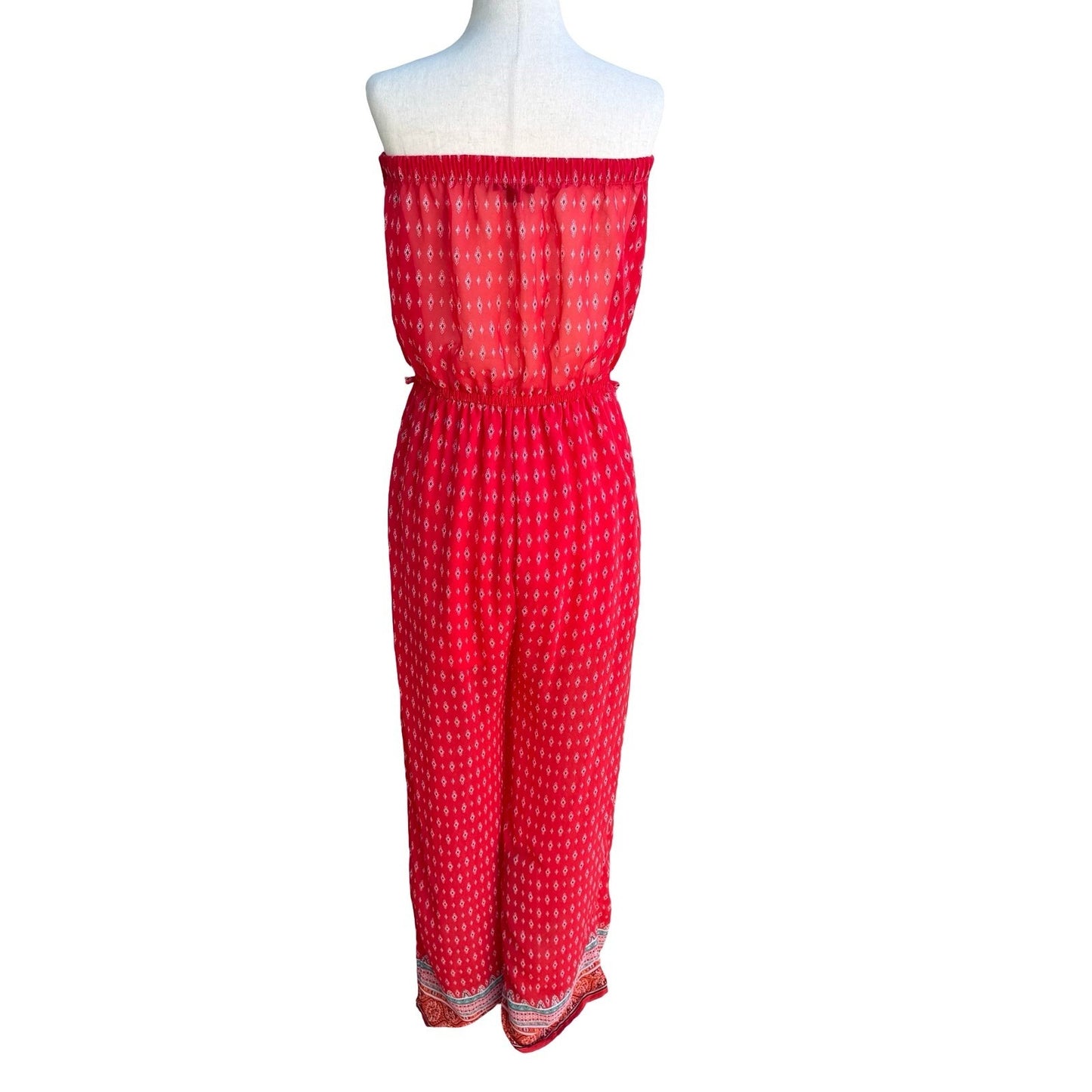Iris Strapless Boho Festival Beach Resortwear Wide Leg Jumpsuit Red XL Summer