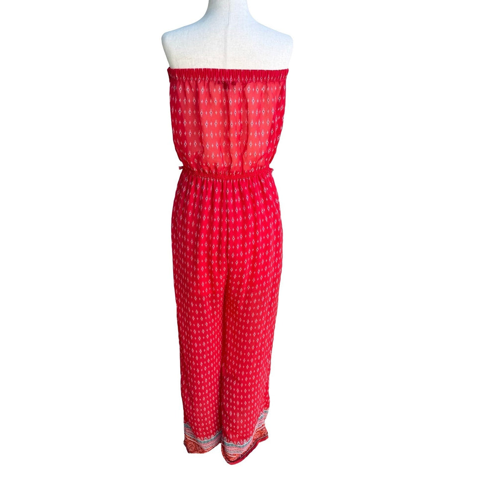 Iris Strapless Boho Festival Beach Resortwear Wide Leg Jumpsuit Red XL Summer