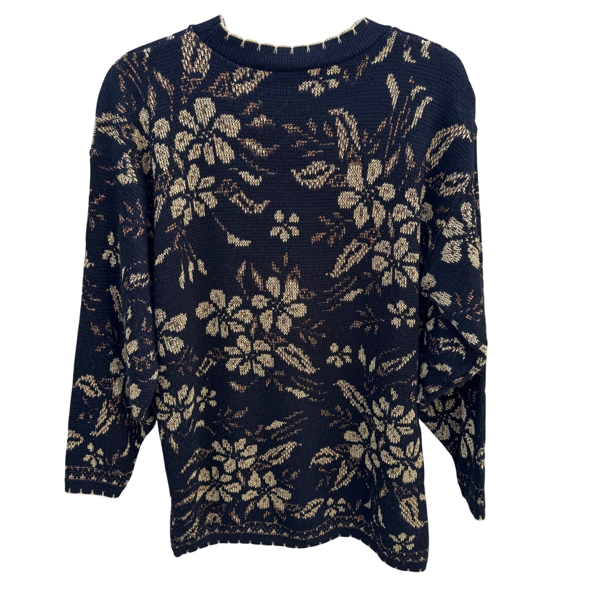 Dana Scott Vintage Womens Metallic Black Gold Floral Knit Sweater M Glam Cottage