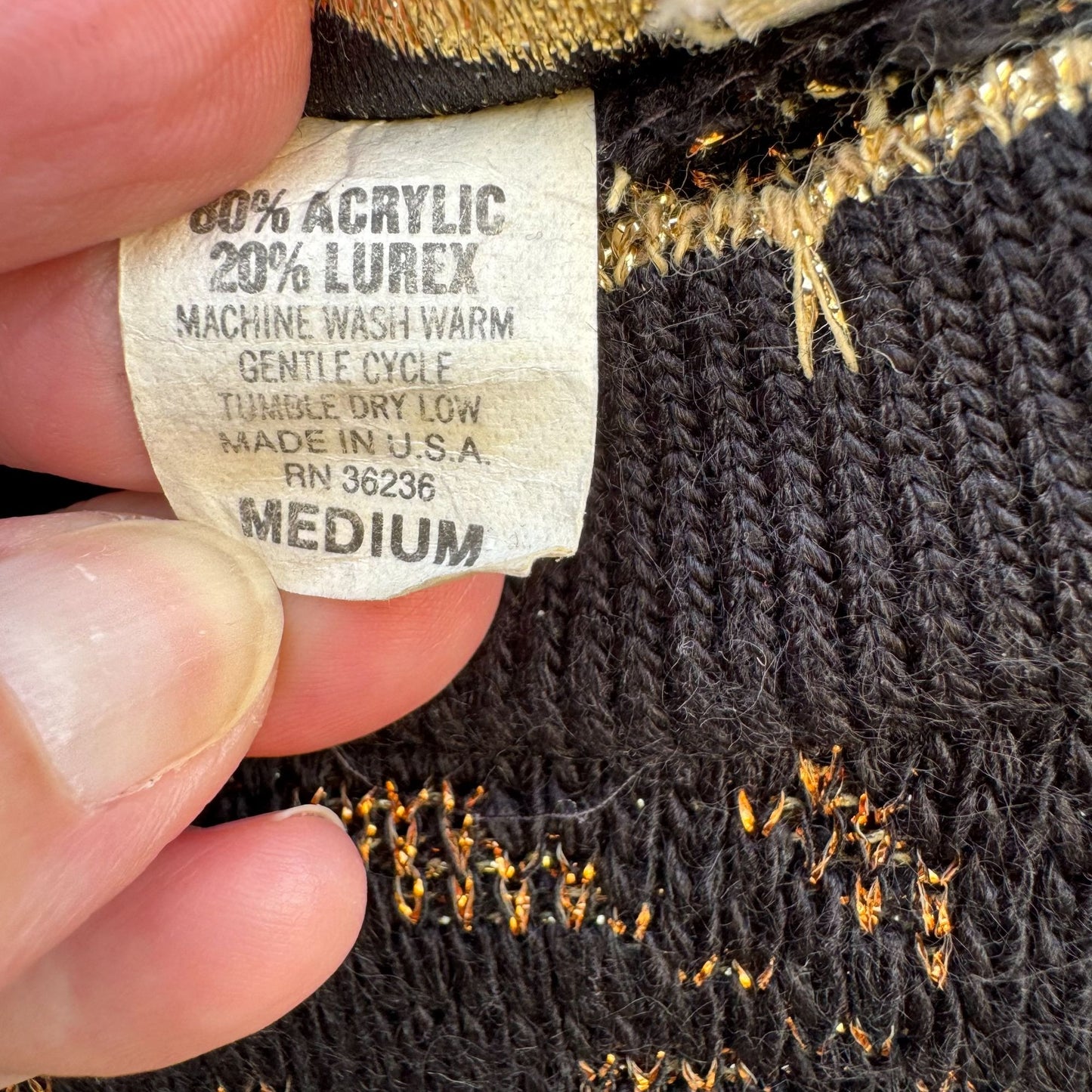 Dana Scott Vintage Womens Metallic Black Gold Floral Knit Sweater M Glam Cottage