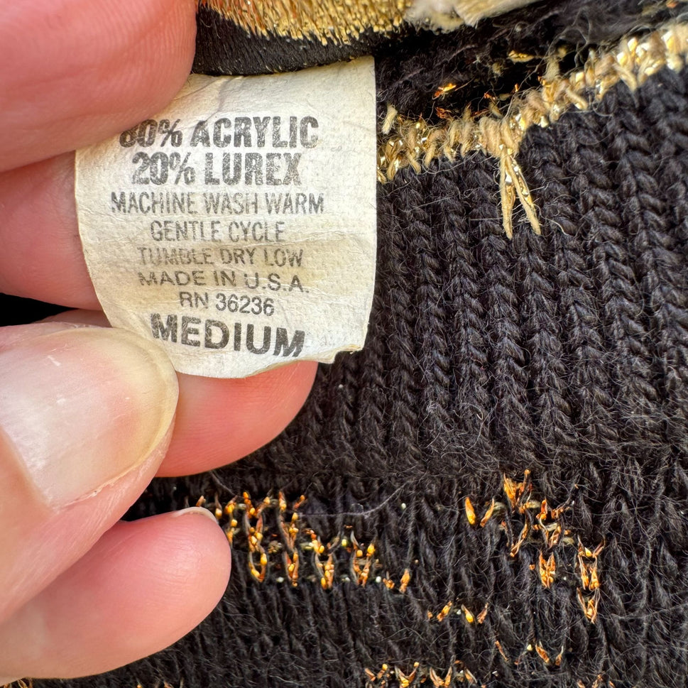 Dana Scott Vintage Womens Metallic Black Gold Floral Knit Sweater M Glam Cottage