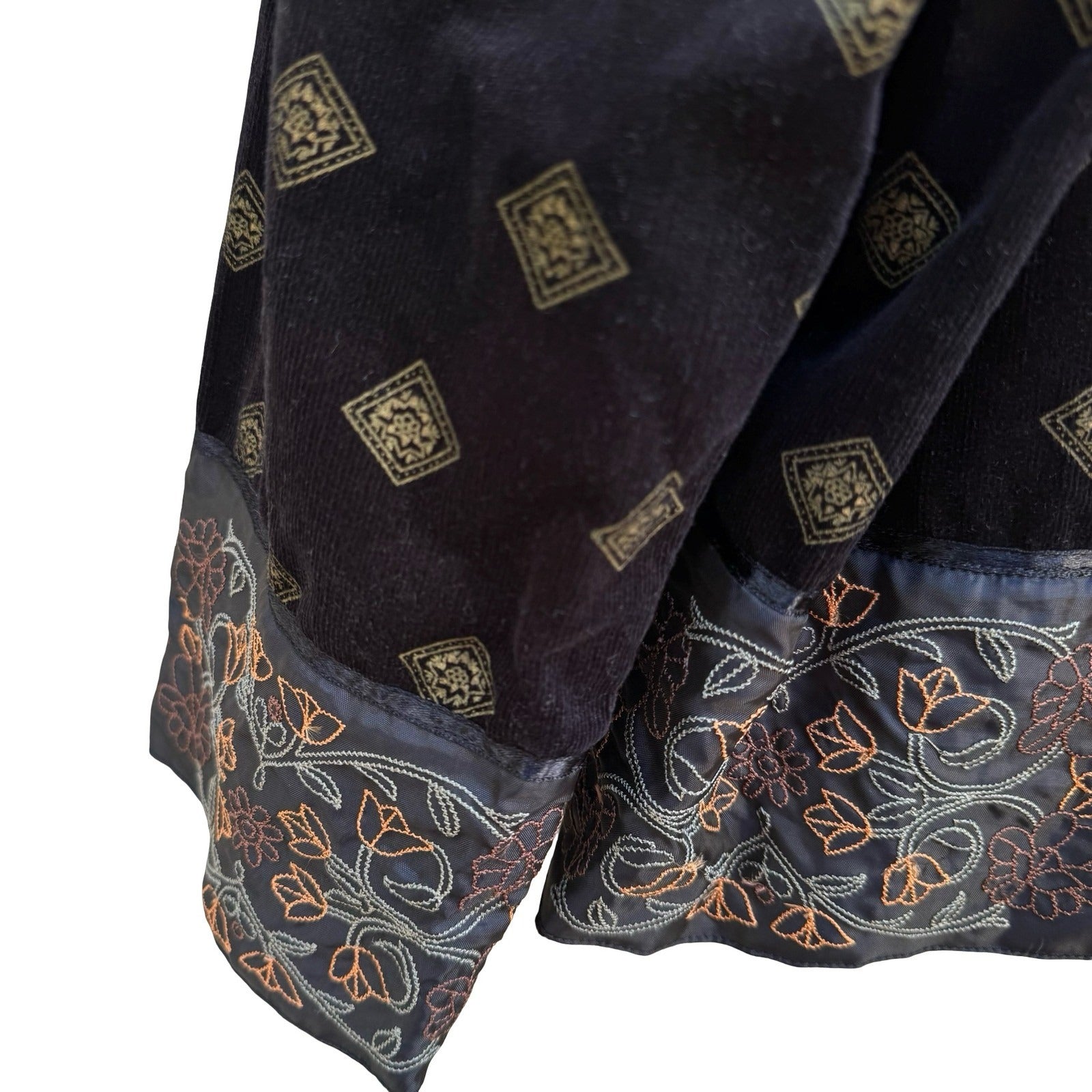 Hearts of Palm Boho Cottagecore Corduroy Embroidered Art Floral Diamond Jacket L