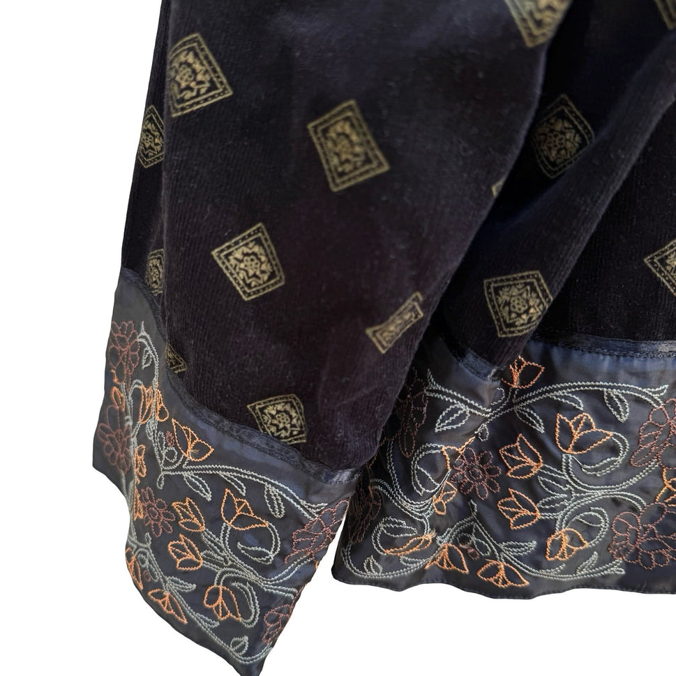 Hearts of Palm Boho Cottagecore Corduroy Embroidered Art Floral Diamond Jacket L