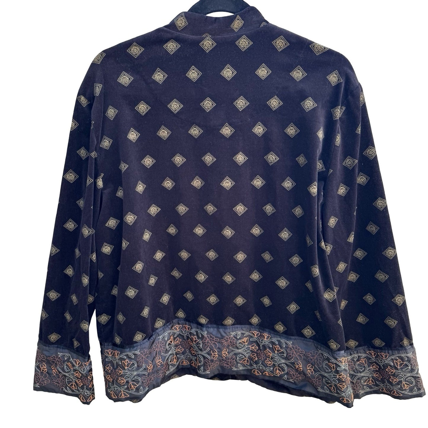 Hearts of Palm Boho Cottagecore Corduroy Embroidered Art Floral Diamond Jacket L