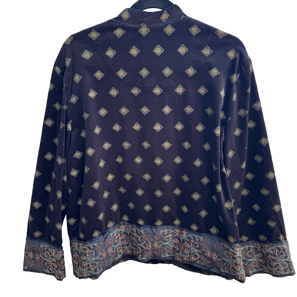 Hearts of Palm Boho Cottagecore Corduroy Embroidered Art Floral Diamond Jacket L