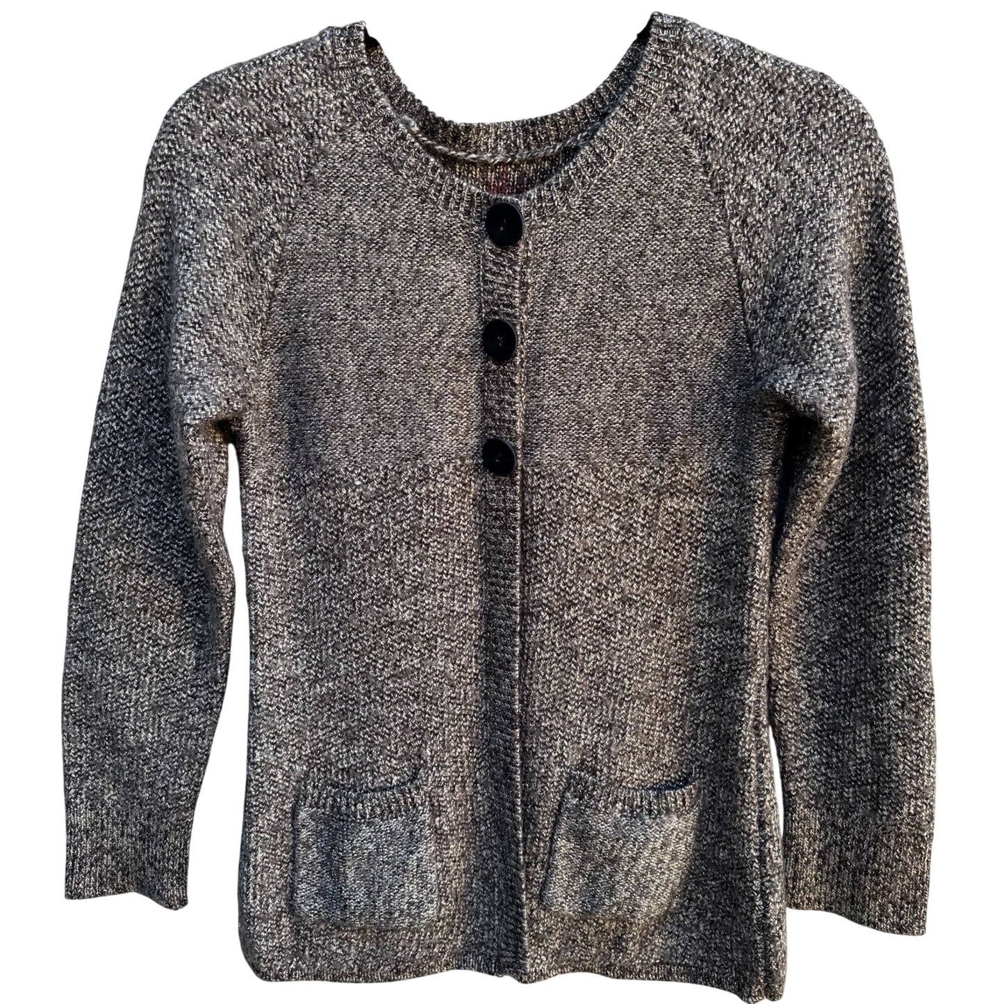 Womens Vintage Brown Wool Metallic Knit Button-Up Cardigan Sweater With Pockets