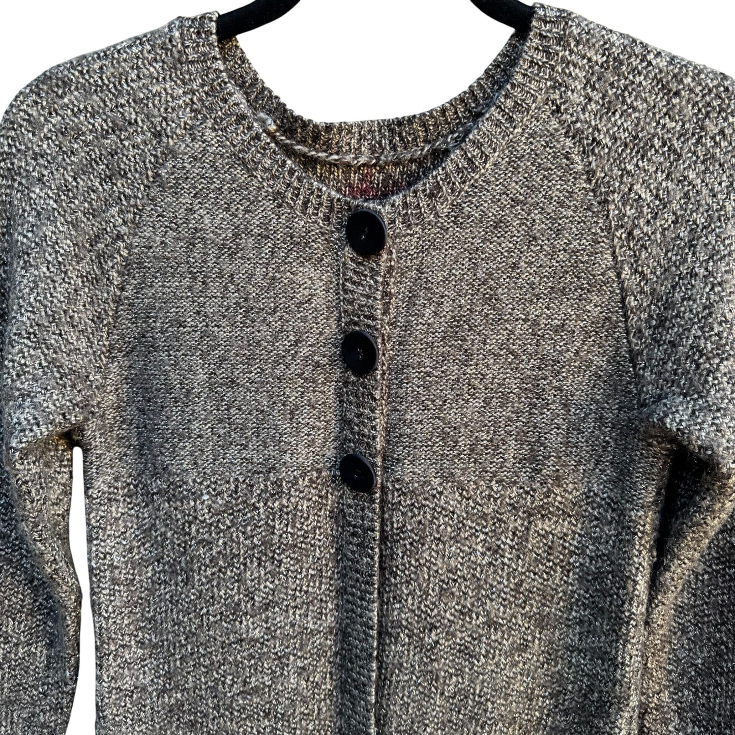 Womens Vintage Brown Wool Metallic Knit Button-Up Cardigan Sweater With Pockets