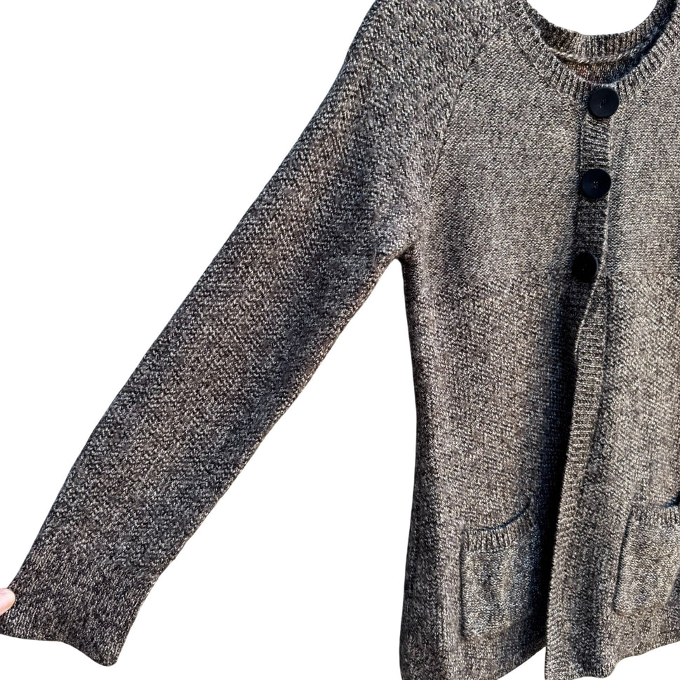 Womens Vintage Brown Wool Metallic Knit Button-Up Cardigan Sweater With Pockets