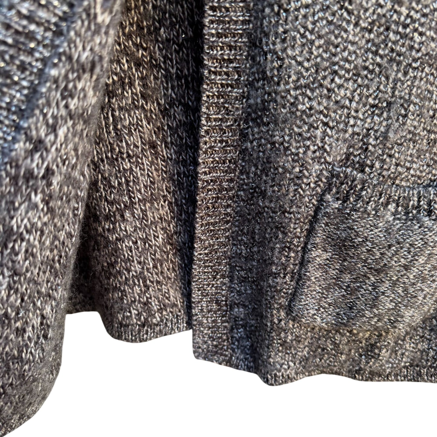 Womens Vintage Brown Wool Metallic Knit Button-Up Cardigan Sweater With Pockets