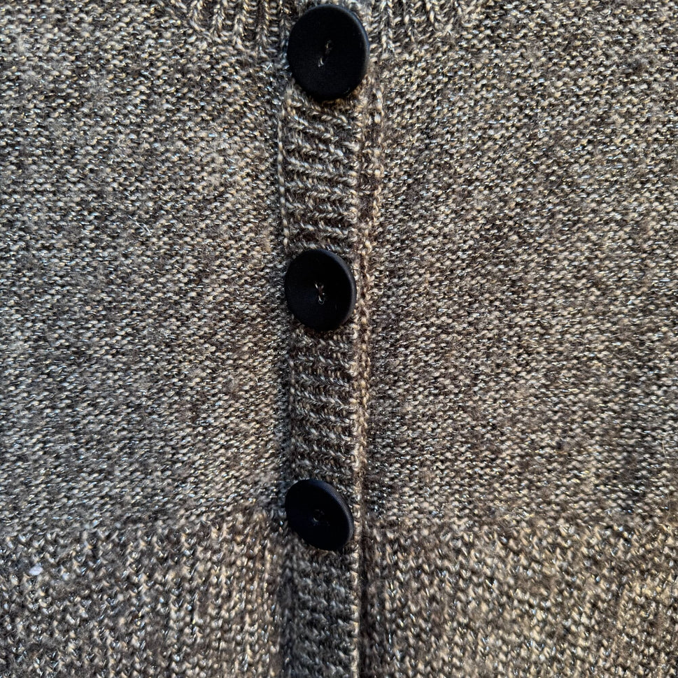 Womens Vintage Brown Wool Metallic Knit Button-Up Cardigan Sweater With Pockets