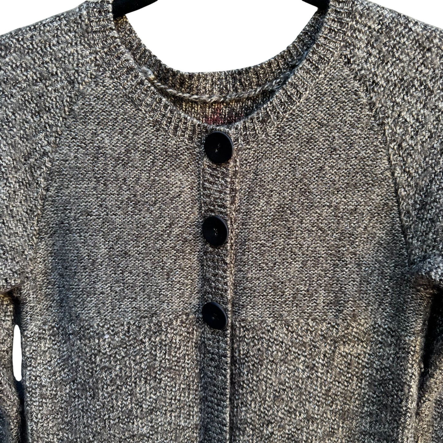 Womens Vintage Brown Wool Metallic Knit Button-Up Cardigan Sweater With Pockets