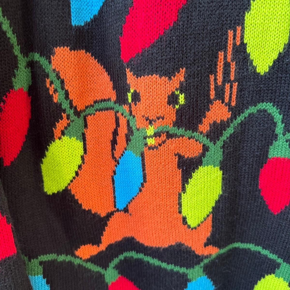 FunQi Squirrel Christmas Light Graphic Ugly Sweater Holiday Party Black Mens XL