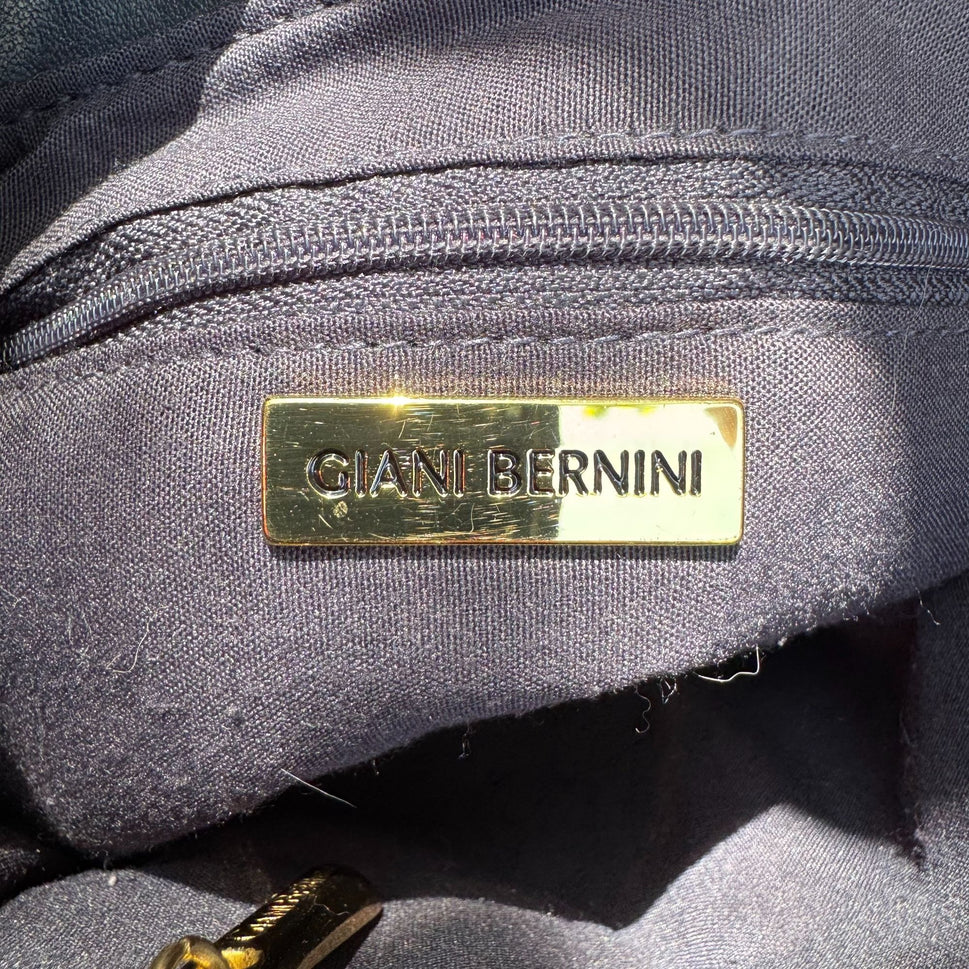 Giani Bernini Womens Navy Leather Dual Shoulder Strap Magnetic Closure Handbag