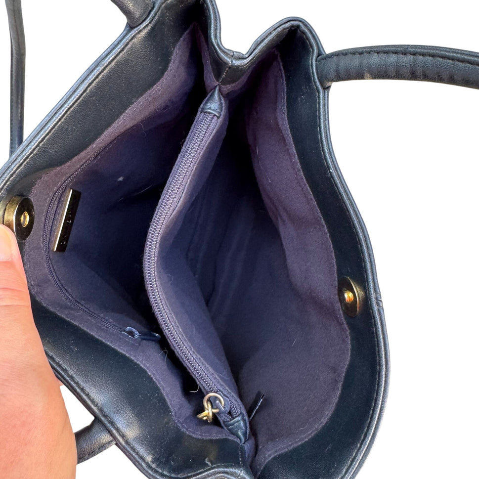 Giani Bernini Womens Navy Leather Dual Shoulder Strap Magnetic Closure Handbag