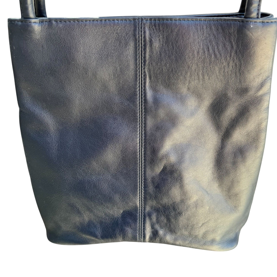 Giani Bernini Womens Navy Leather Dual Shoulder Strap Magnetic Closure Handbag