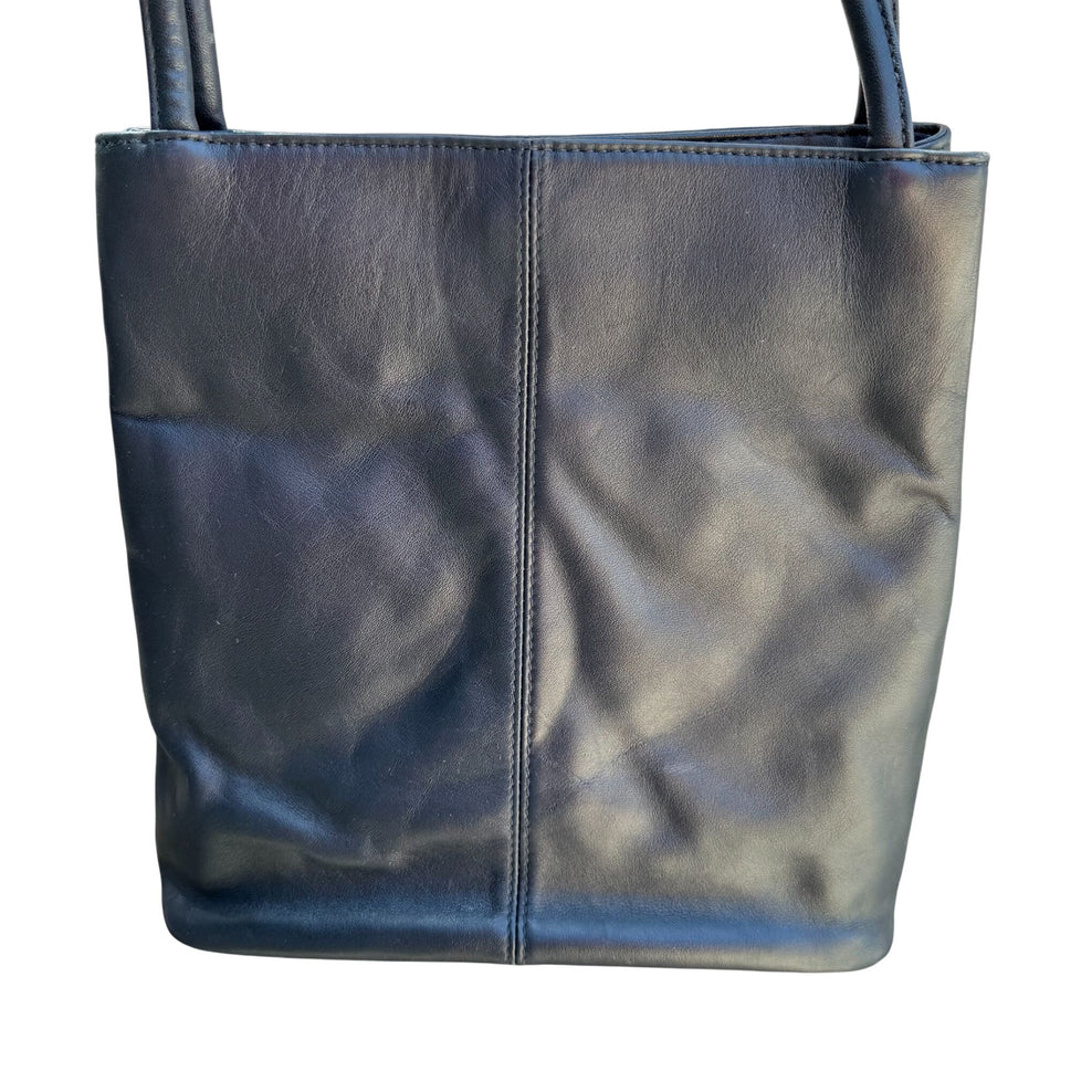 Giani Bernini Womens Navy Leather Dual Shoulder Strap Magnetic Closure Handbag