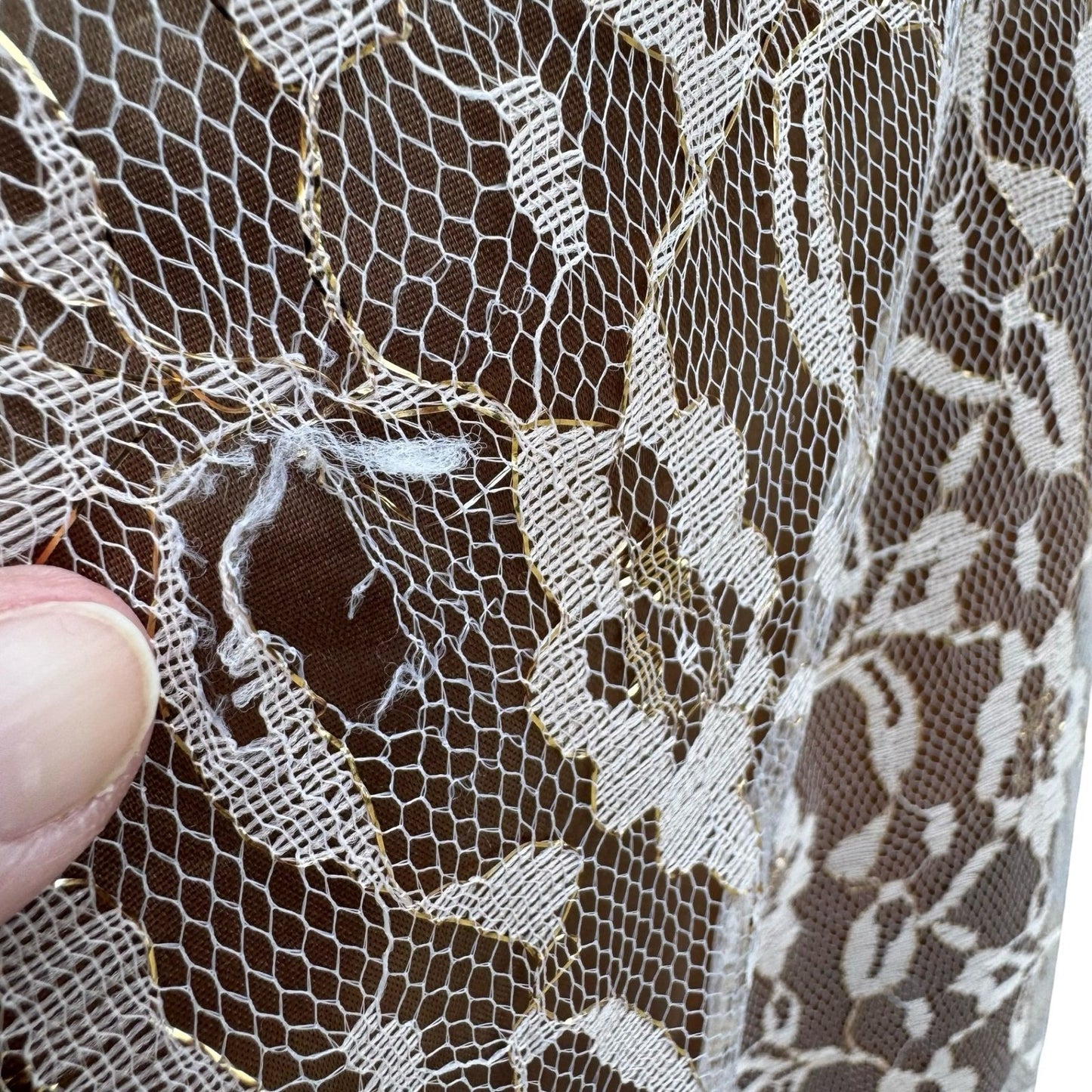 Vintage Handmade Floral Gold Metallic Lace Bolero Capelet Mint Green Lining Glam