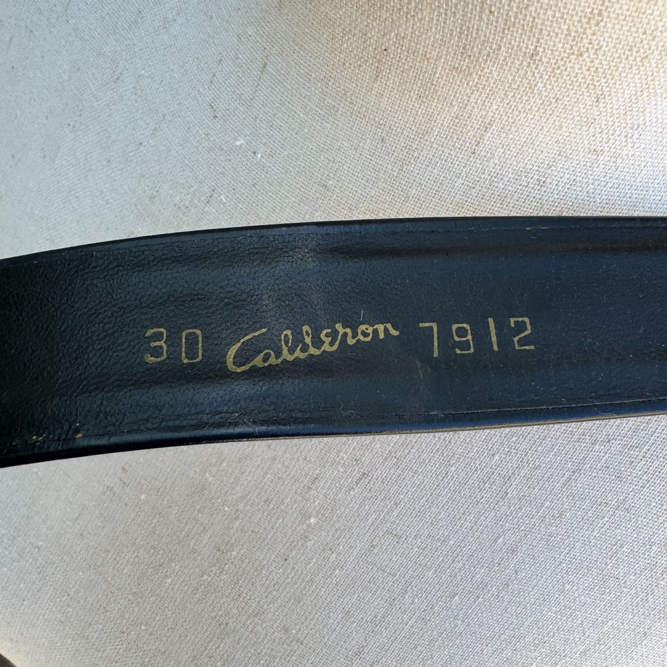 Calderon Vintage Womens Black Oval Buckle 7912 Classic Design Leather Belt 30