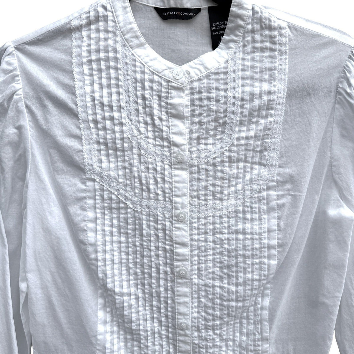 New York & Company Cottagecore Coquette Pintuck Lace Peplum Victorian Blouse M