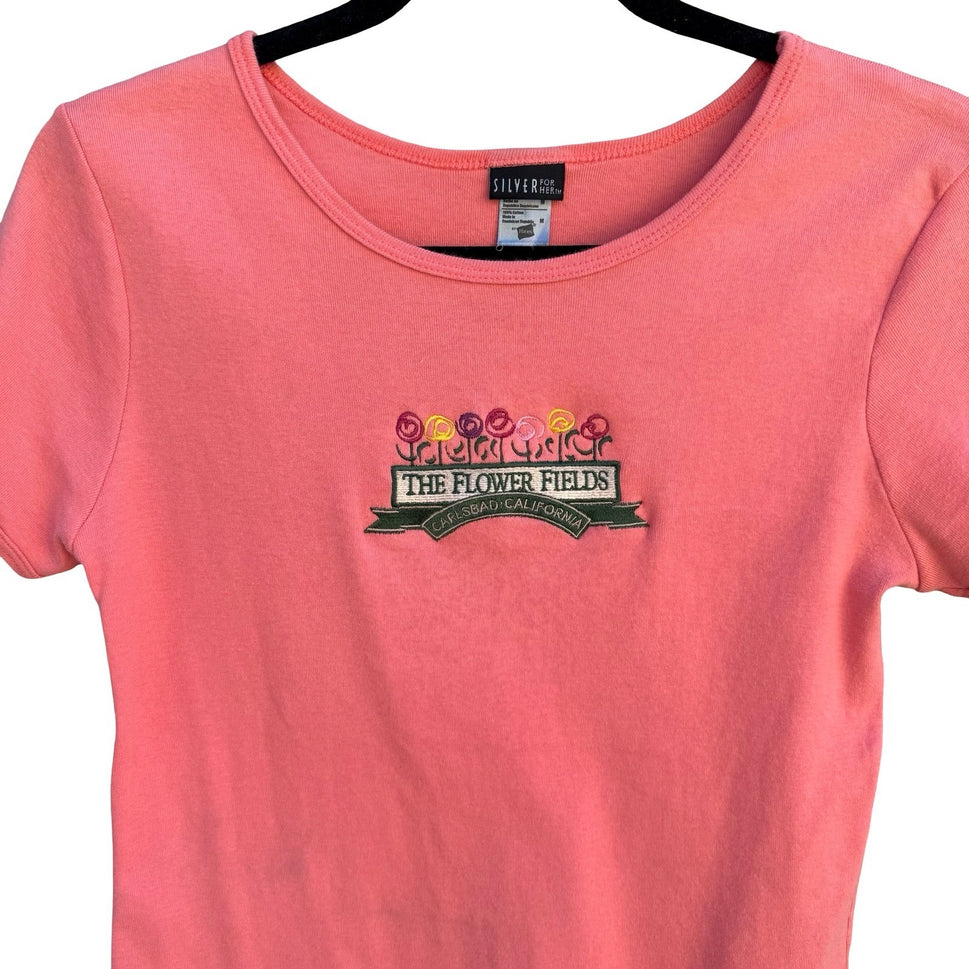 Silver for Her Hanes Y2K Babydoll Flower Fields Carlsbad CA Pink Graphic Tee M