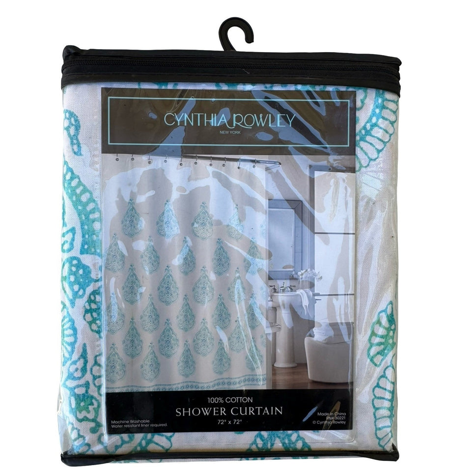 Cynthia Rowley Damask Shabby Chic Paisley 100% Cotton Shower Curtain 72x72 NEW