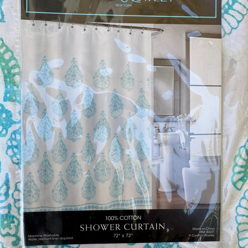 Cynthia Rowley Damask Shabby Chic Paisley 100% Cotton Shower Curtain 72x72 NEW