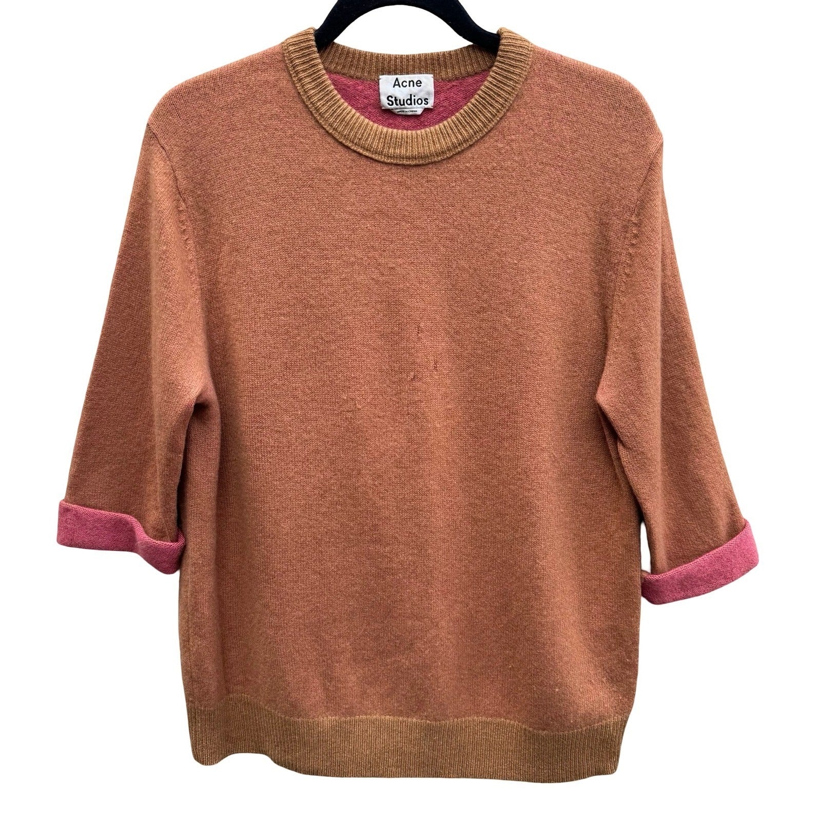 Acne Studios Cashmere Scandi Minimalist Quiet Luxury Contrast Cuffed Sweater L
