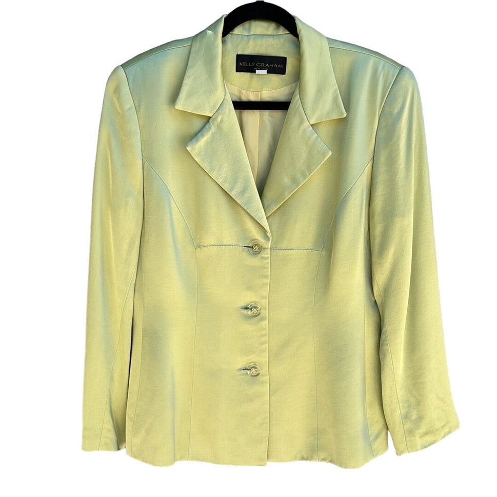 Kelly Graham Vintage Lime Green Women's 3 Button Long Sleeve Blazer Jacket