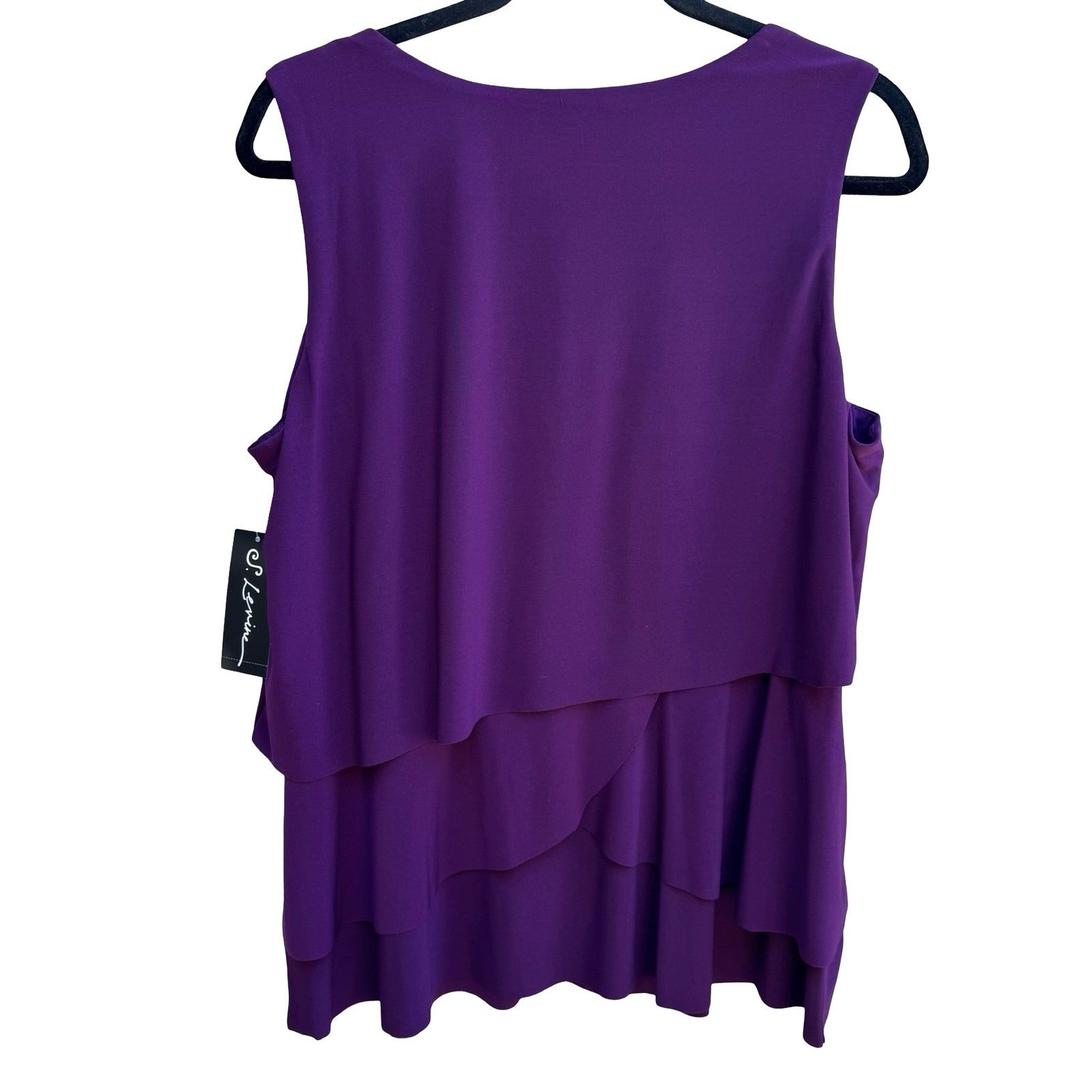 S Levine Cocktail Glam Party Tiered Rhinestone Sleeveless Blouse Purple L NEW