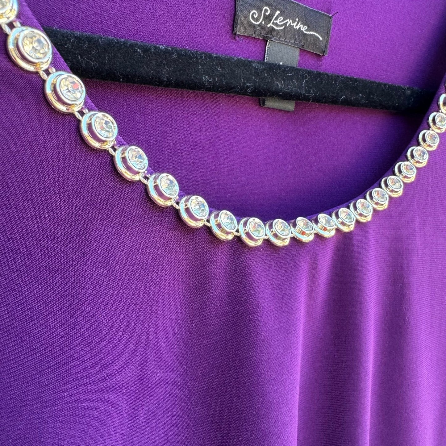 S Levine Cocktail Glam Party Tiered Rhinestone Sleeveless Blouse Purple L NEW