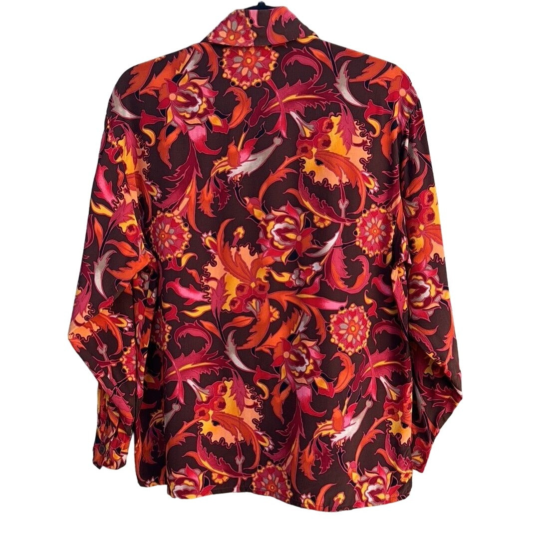 Diane Von Furstenberg Women's Vintage Silk Floral Button-Up Long Sleeve Blouse