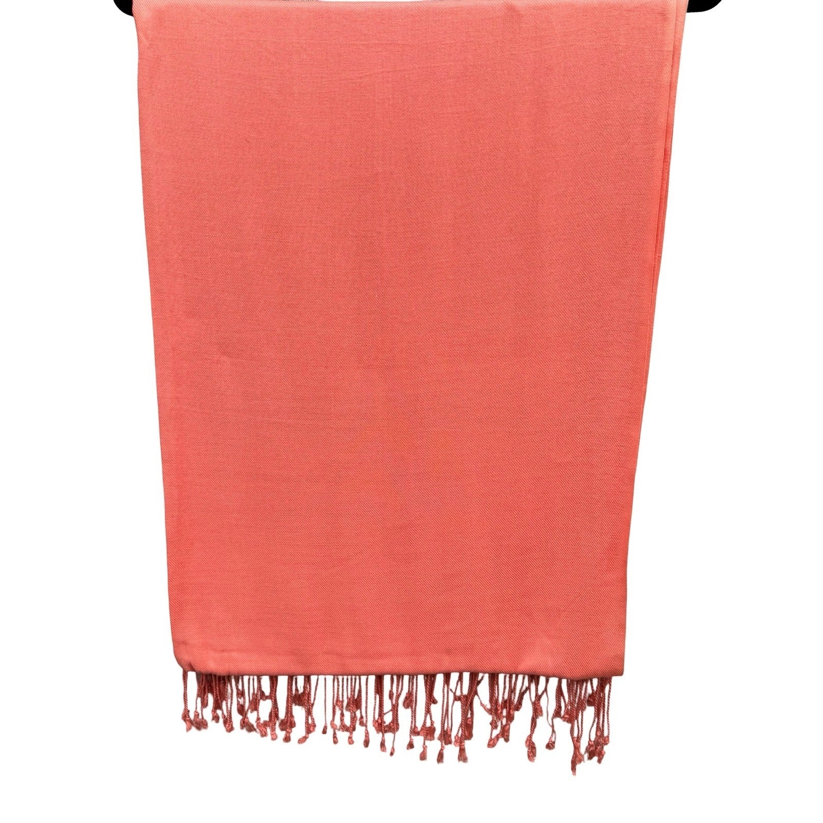 Coral Pink Pashmina Wrap Scarf Fringe Shawl Solid Twill Weave Soft Evening Stole