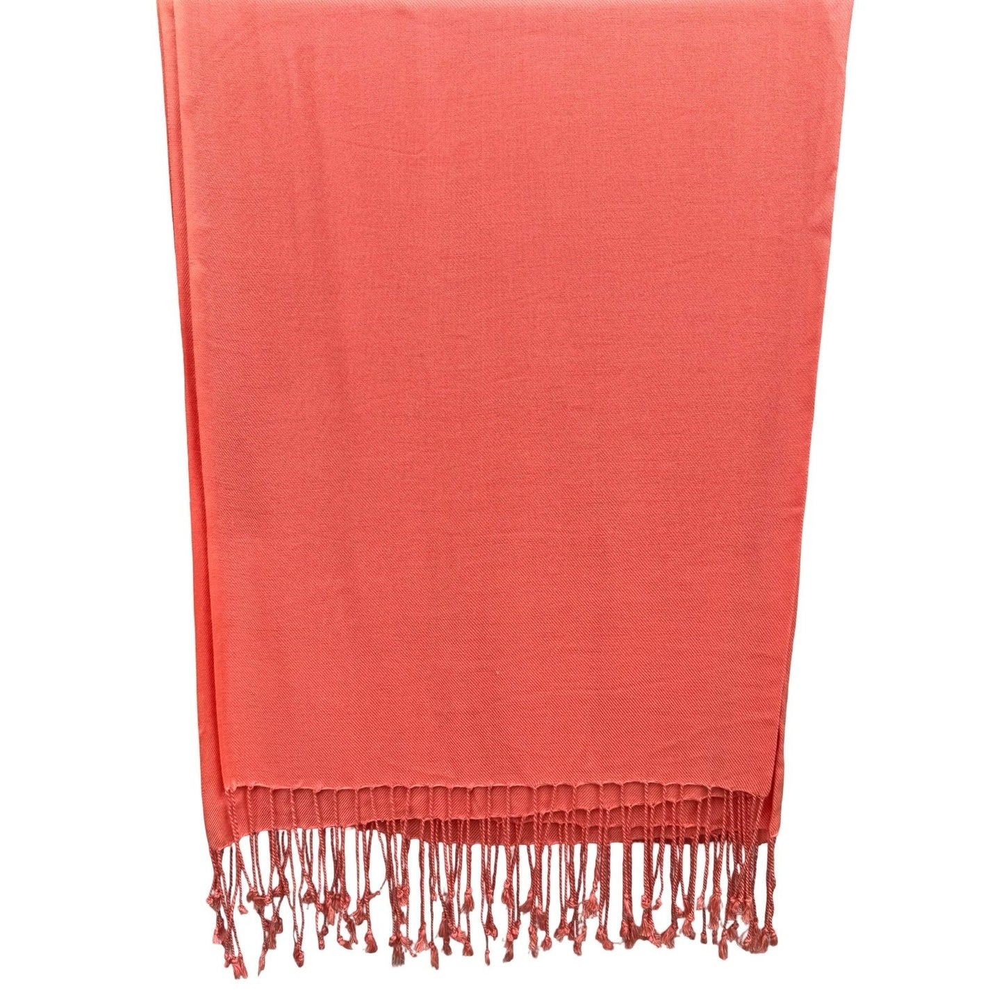 Coral Pink Pashmina Wrap Scarf Fringe Shawl Solid Twill Weave Soft Evening Stole