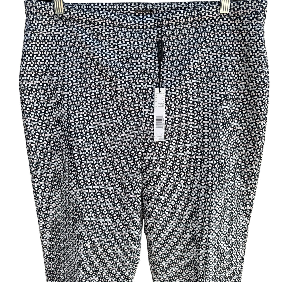 Elie Tahari Marcia Stretch Navy White Geometric Print Cuffed Dress Pants New 16