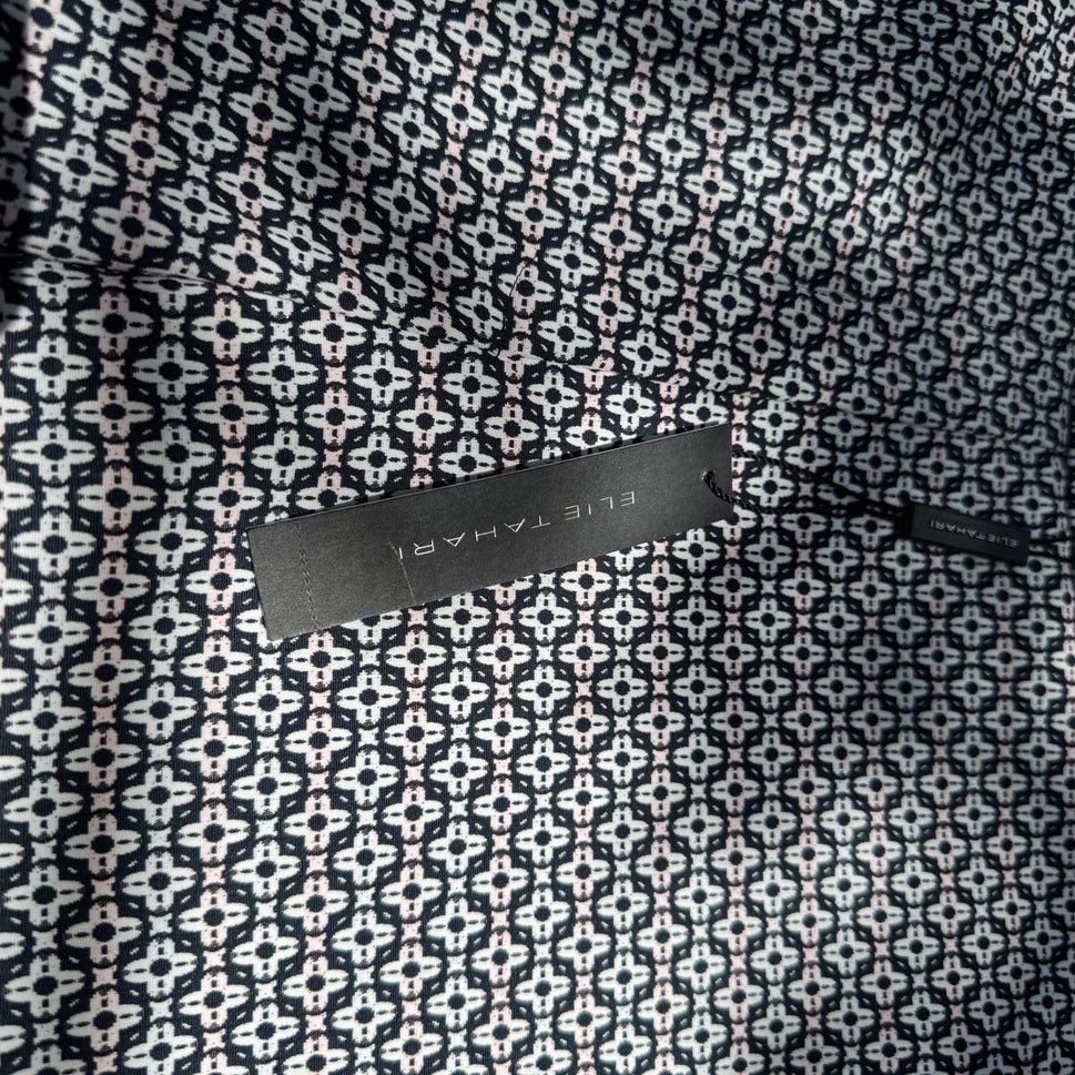 Elie Tahari Marcia Stretch Navy White Geometric Print Cuffed Dress Pants New 16