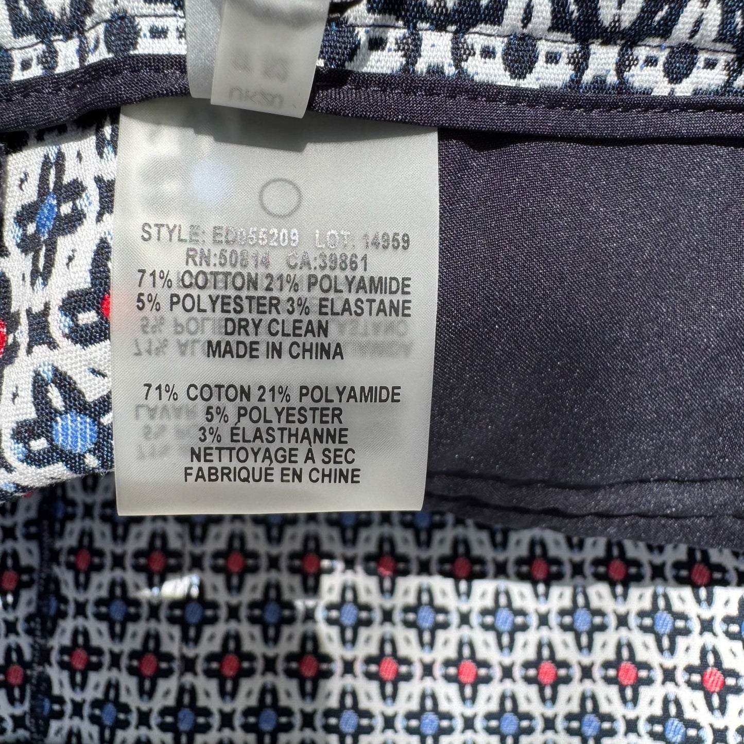 Elie Tahari Marcia Stretch Navy White Geometric Print Cuffed Dress Pants New 16